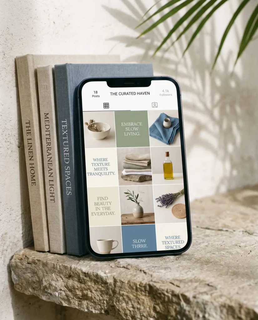 Concept social post grid for a boutique on a phone